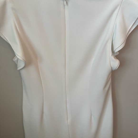 DKNY V-Neck Flutter Sleeve Solid Tie Waist Dress Wedding Summer Ivory Sz 10 - Picture 10 of 13